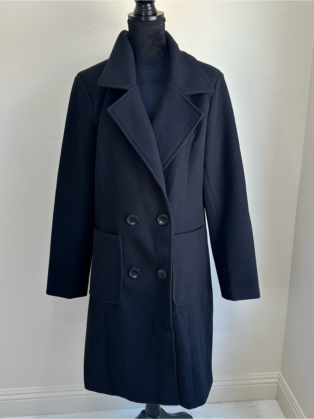 NWT Women’s Black Double-Breasted Wool Coat size XL